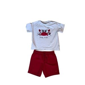 Mayora White and Red Crab Graphic T-Shirt and Shorts Set